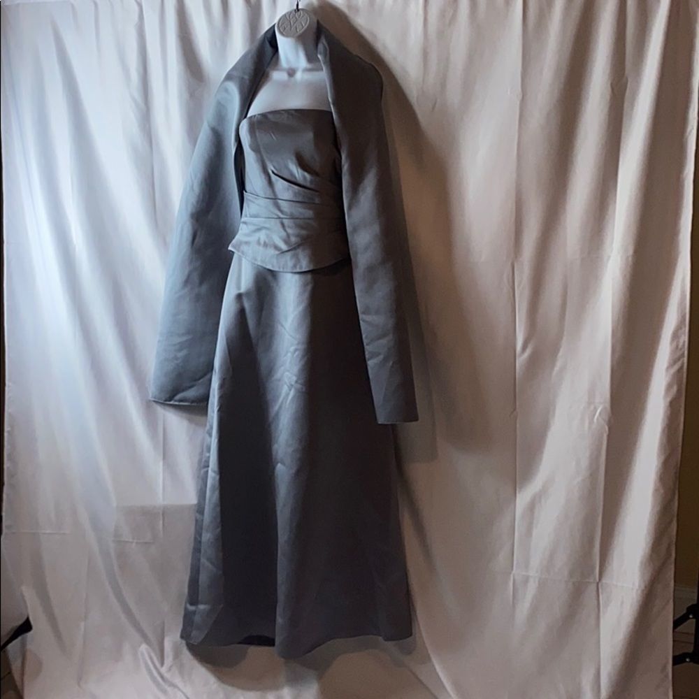 Modern Maids Evening Formal Gray Wedding W/ Wrap Sz 12